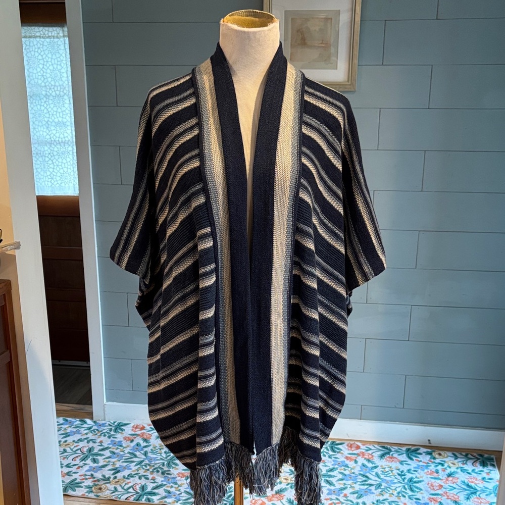 Lauren Striped Cotton Fringe Trim‎ Cardigan